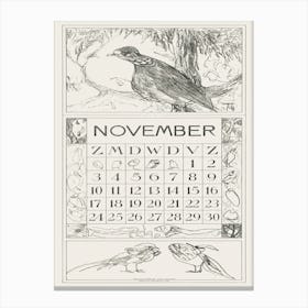 November Calendar Sheet With Wood Pigeon (1917), Theo Van Hoytema Canvas Print