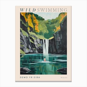 Wild Swimming At Sgwd Yr Eira Waterfall Wales Poster Canvas Print