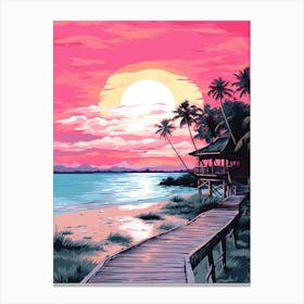 An Illustration In Pink Tones Of  Gili Trawangan Beach Indonesia 3 Canvas Print