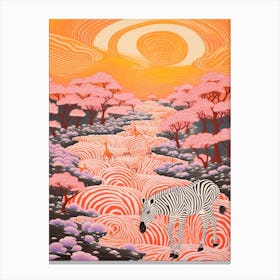 Linocut Pink & Red Inspired Zebra 2 Canvas Print