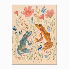 Folksy Floral Animal Drawing Frog 7 Canvas Print
