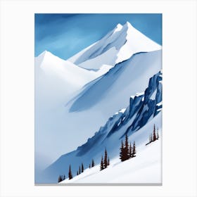 Oil Painting Style Blue White Mountain Valley With Brown Trees Zen Morning Canvas Print