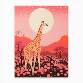 Giraffe With Trees In The Background Pink & Mustard 4 Canvas Print