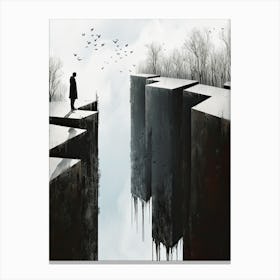 Man Standing On A Cliff, Minimalism 1 Canvas Print