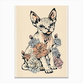 Cute Cornish Rex Cat With Flowers Illustration 1 Canvas Print