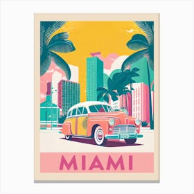 Miami Pink Vintage Travel Poster Canvas Print
