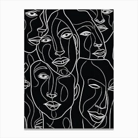 Faces In Black And White Line Art 6 Canvas Print