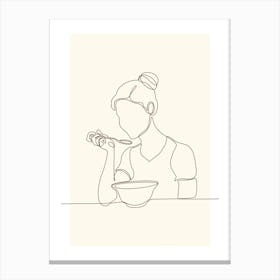 Continuous Line Drawing Of A Girl Eating Canvas Print