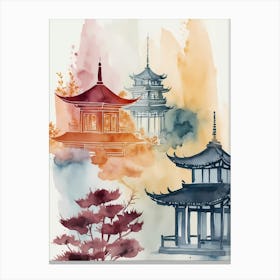 Watercolor Asian Pagoda 1 Canvas Print