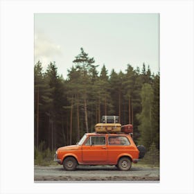 Orange Car With Luggage Canvas Print