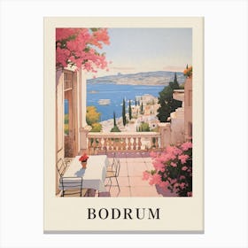 Bodrum Turkey 3 Vintage Pink Travel Illustration Poster Canvas Print