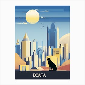 Doha, Qatar Skyline With A Cat 0 Canvas Print