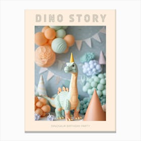 Muted Pastel Toy Dinosaur Birthday Party Poster Canvas Print