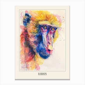 Baboon Colourful Watercolour 4 Poster Canvas Print