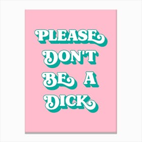 Please Don't Be A Dick (pink and green tone) Canvas Print