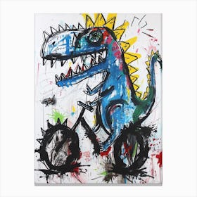 Abstract Dinosaur Riding A Bike Painting 1 Canvas Print