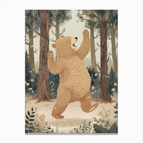 Sloth Bear Dancing In The Woods Storybook Illustration 2 Canvas Print