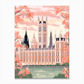 The Palace Of Westminster   London, England   Cute Botanical Illustration Travel 3 Canvas Print