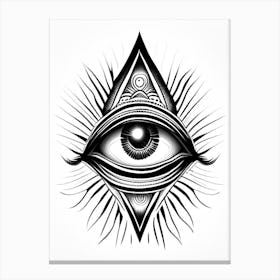 Enlightenment, Symbol, Third Eye Simple Black & White Illustration 3 Canvas Print