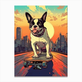 Boston Terrier Dog Skateboarding Illustration 1 Canvas Print