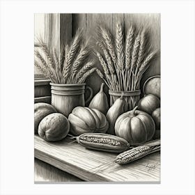 Pencil Drawing - Fruit And Vegetables By Julia Canvas Print