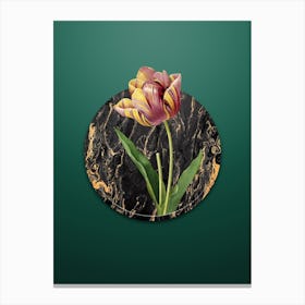 Vintage Tulip Botanical in Gilded Marble on Dark Spring Green n.0050 Canvas Print