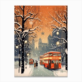 Winter Travel Night Illustration London United Kingdom 3 Canvas Print