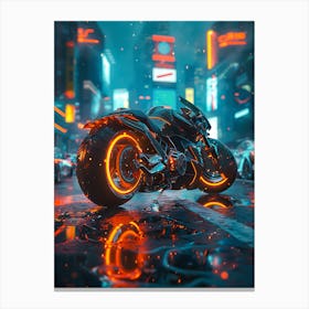 Neon Motorcycle In The City Canvas Print