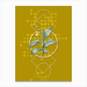 Vintage Yellow Lady's Slipper Orchid Botanical with Geometric Line Motif and Dot Pattern n.0131 Canvas Print