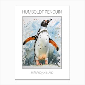 Humboldt Penguin Fernandina Island Watercolour Painting 1 Poster Canvas Print