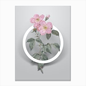 Vintage Tea Scented Roses Bloom Minimalist Botanical Geometric Circle on Soft Gray Canvas Print