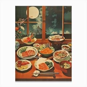 Japanese Cusine With The Moonlight Mid Century Modern Canvas Print