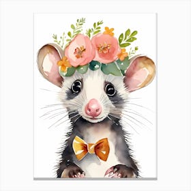 Baby Opossum Flower Crown Bowties Woodland Animal Nursery Decor (8) Result Canvas Print