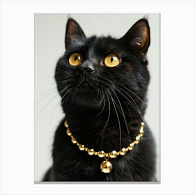 Black Cat With Gold Collar 1 Canvas Print