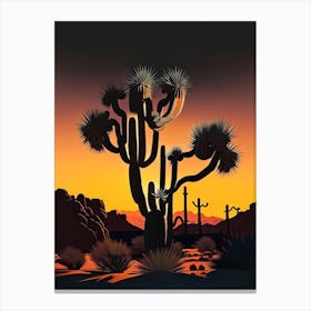 Joshua Trees At Dawn In Desert Retro Illustration (5) Canvas Print