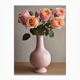 A Vase Of Pink Roses 4 Canvas Print