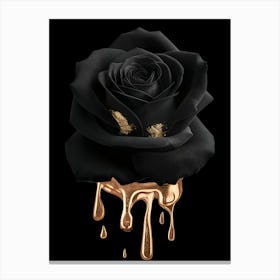 Black Rose With Gold Drips Canvas Print
