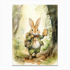 Bunny Hicking Rabbit Prints Watercolour 4 Canvas Print