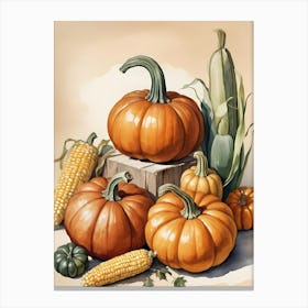Holiday Illustration With Pumpkins, Corn, And Vegetables (21) Canvas Print