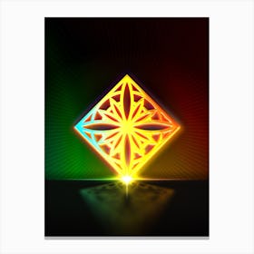 Neon Geometric Glyph in Watermelon Green and Red on Black n.0393 Canvas Print