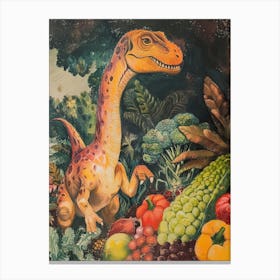 Dinosaur Grocery Shopping Storybook Style 3 Canvas Print