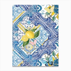 Mediterranean blue tiles and lemons Canvas Print