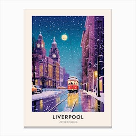 Winter Night  Travel Poster Liverpool United Kingdom 2 Canvas Print