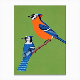 Blue Jay Midcentury Illustration Bird Canvas Print