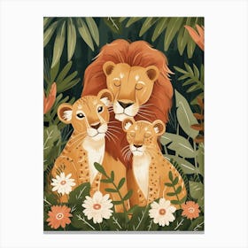 African Lion Family Bonding Illustration 2 Canvas Print
