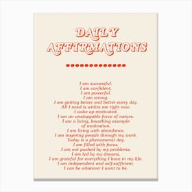 Daily Affirmations In Red Canvas Print
