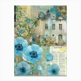Light Blue Flowers Scrapbook Collage Cottage 2 Canvas Print