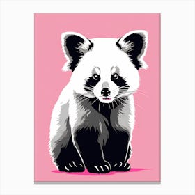 Playful Red Panda cub On Solid pink Background, modern animal art, baby red panda 2 Canvas Print