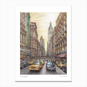 New York United States Drawing Pencil Style 2 Travel Poster Canvas Print