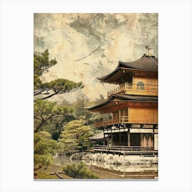 Kinkaku Ji Golden Pavilion Japan Mid Century Modern Canvas Print